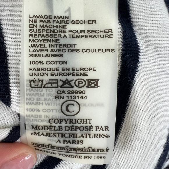 MAJESTIC FILATURES Lace Up Gray Deluxe Tee Shirt Long Sleeve Stripe Size 1 RARE - Picture 9 of 10